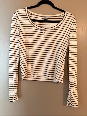 wild fable White and Black Striped Henley Long-Sleeve Top